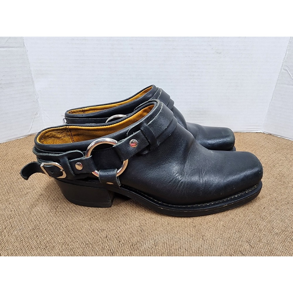 Frye Black Leather Belted Harness Mule Women's Size 8.5 Motorcycle Style